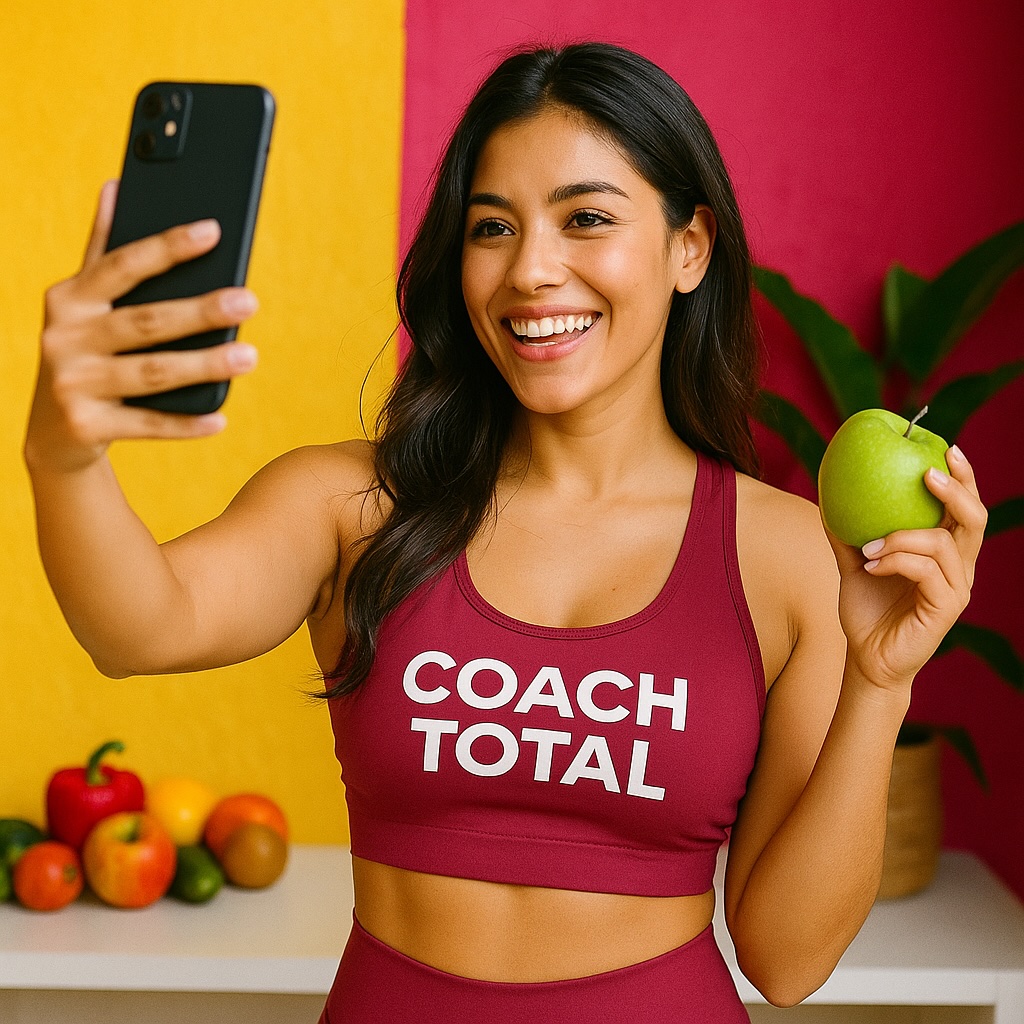 Interfaz futurista de coaching holográfico con acentos rojos